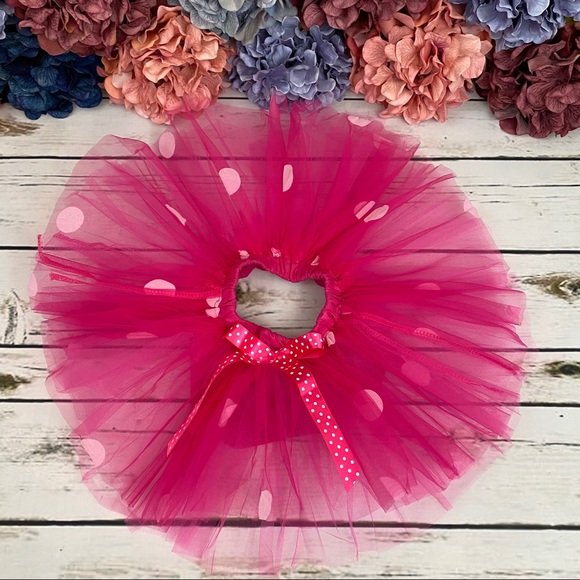 1st Birthday Outfit Matching Onesie Pink Tulle Skirt and Headband - Picture 13 of 16